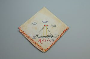 Image: Embroidered napkin with schooner BOWDOIN